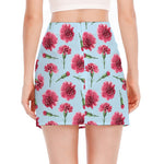 Pink Carnation Pattern Print Side Slit Mini Skirt