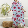 Pink Carnation Pattern Print Silk V-Neck Kaftan Dress
