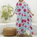 Pink Carnation Pattern Print Silk V-Neck Kaftan Dress