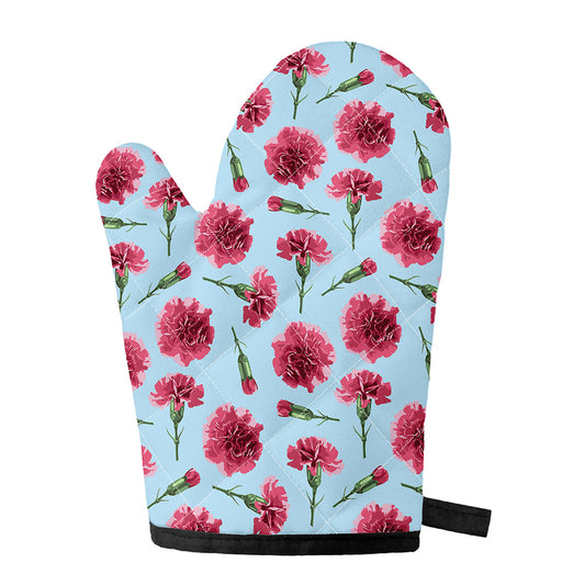 Pink Carnation Pattern Print Single Oven Mitt