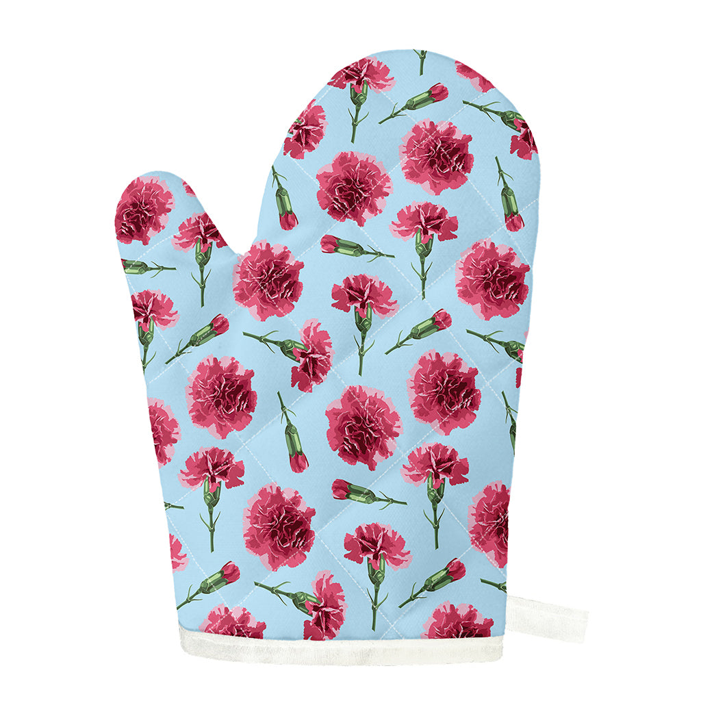 Pink Carnation Pattern Print Single Oven Mitt