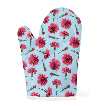 Pink Carnation Pattern Print Single Oven Mitt