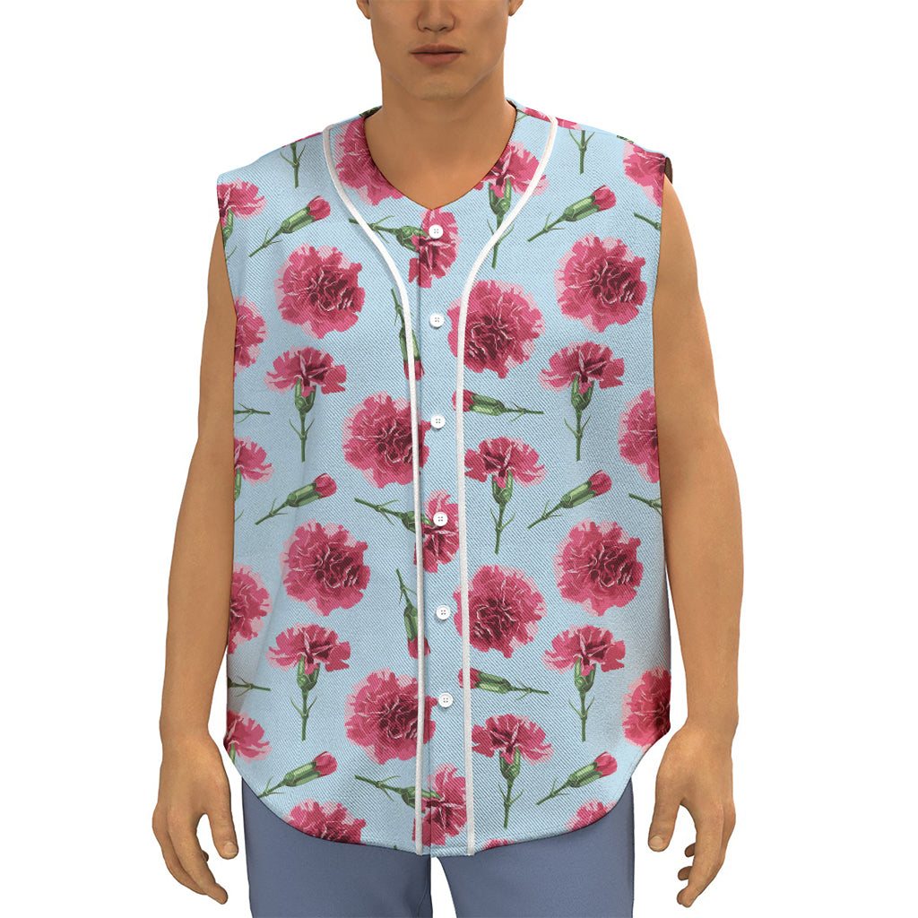 Pink Carnation Pattern Print Sleeveless Baseball Jersey