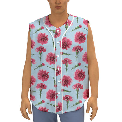 Pink Carnation Pattern Print Sleeveless Baseball Jersey