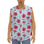 Pink Carnation Pattern Print Sleeveless Baseball Jersey