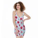 Pink Carnation Pattern Print Sleeveless Bodycon Dress
