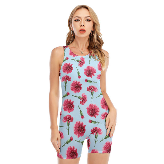 Pink Carnation Pattern Print Sleeveless One Piece Swimsuit