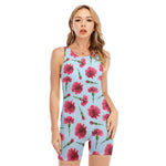 Pink Carnation Pattern Print Sleeveless One Piece Swimsuit