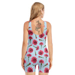 Pink Carnation Pattern Print Sleeveless One Piece Swimsuit
