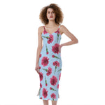 Pink Carnation Pattern Print Slim Fit Midi Cami Dress
