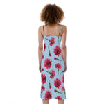 Pink Carnation Pattern Print Slim Fit Midi Cami Dress