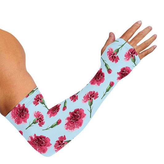 Pink Carnation Pattern Print Sun Protection Arm Sleeves