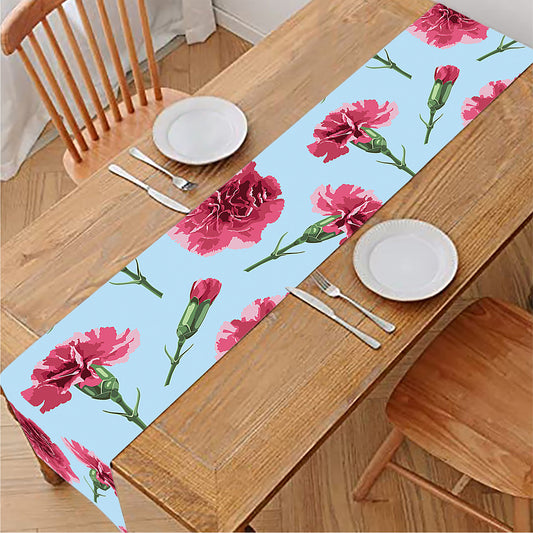 Pink Carnation Pattern Print Table Runner