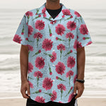 Pink Carnation Pattern Print Textured Short Sleeve Shirt