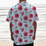 Pink Carnation Pattern Print Textured Short Sleeve Shirt