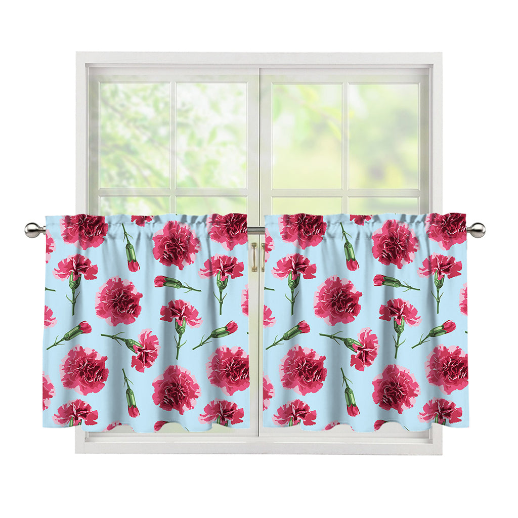 Pink Carnation Pattern Print Tier Curtains