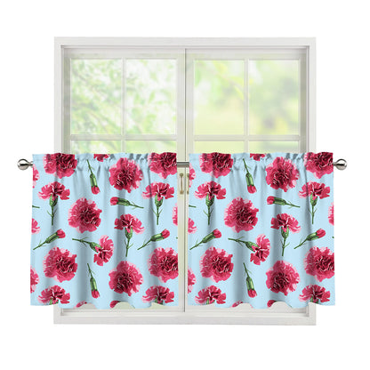 Pink Carnation Pattern Print Tier Curtains
