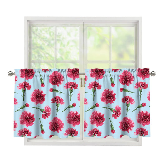 Pink Carnation Pattern Print Tier Curtains