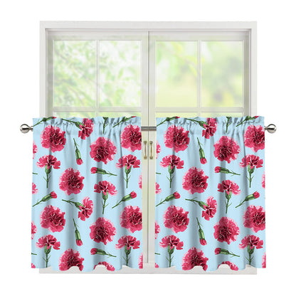 Pink Carnation Pattern Print Tier Curtains