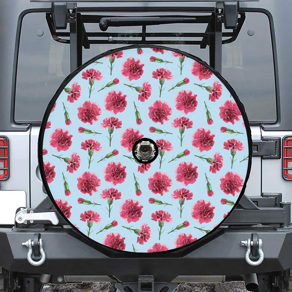 Pink Carnation Pattern Print Tire Cover With Camera Hole