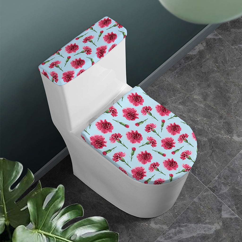 Pink Carnation Pattern Print Toilet Lid And Tank Cover Set