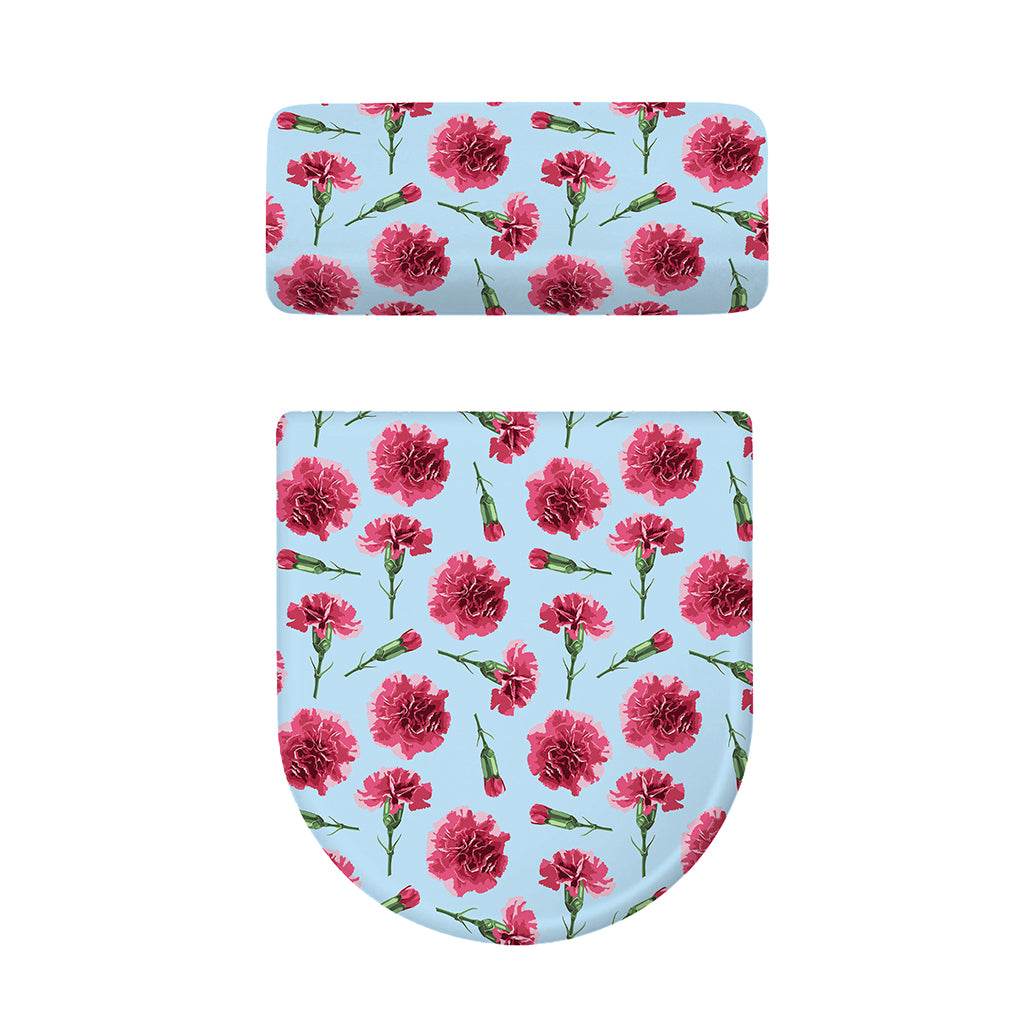Pink Carnation Pattern Print Toilet Lid And Tank Cover Set