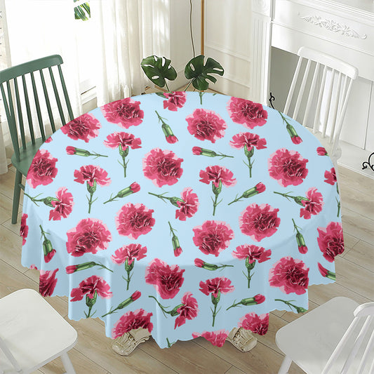 Pink Carnation Pattern Print Waterproof Round Tablecloth