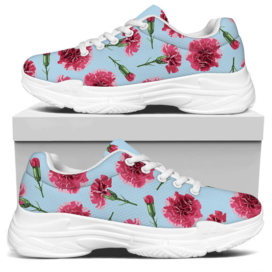 Pink Carnation Pattern Print White Chunky Shoes