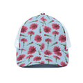 Pink Carnation Pattern Print White Mesh Trucker Hat