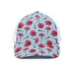 Pink Carnation Pattern Print White Mesh Trucker Cap