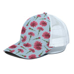 Pink Carnation Pattern Print White Mesh Trucker Cap