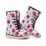Pink Carnation Pattern Print Winter Boots