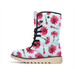 Pink Carnation Pattern Print Winter Boots
