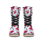 Pink Carnation Pattern Print Winter Boots