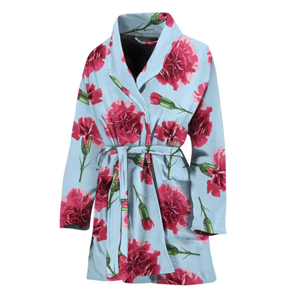 Pink Carnation Pattern Print Women's Bathrobe