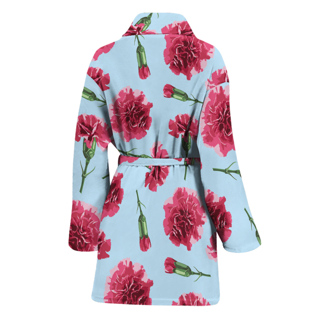 Pink Carnation Pattern Print Women's Bathrobe