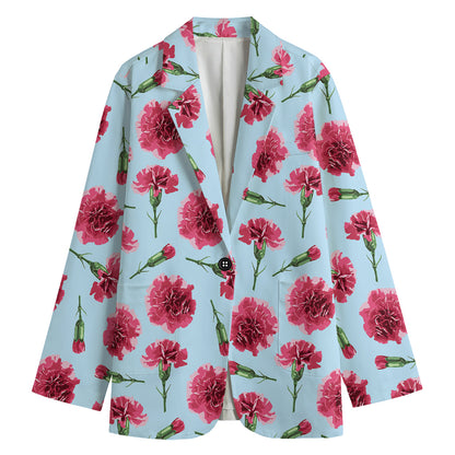 Pink Carnation Pattern Print Women's Blazer