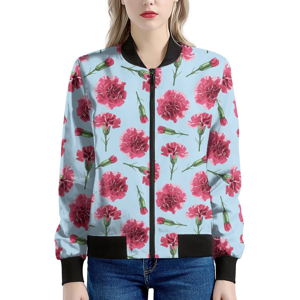 Pink Carnation Pattern Print Women's Bomber Jacket