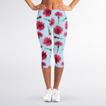 Pink Carnation Pattern Print Women's Capri Leggings