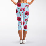 Pink Carnation Pattern Print Women's Capri Leggings