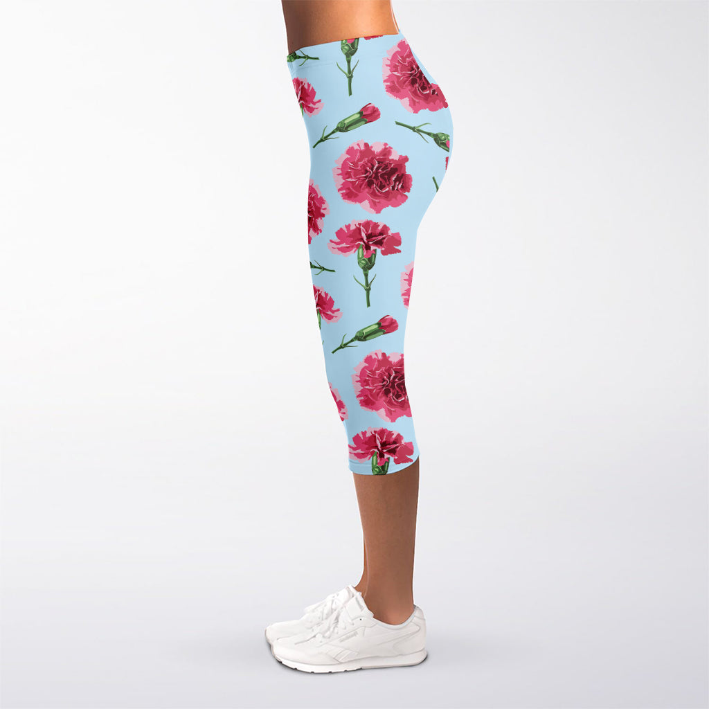 Pink Carnation Pattern Print Women's Capri Leggings