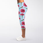 Pink Carnation Pattern Print Women's Capri Leggings