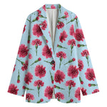 Pink Carnation Pattern Print Women's Cotton Blazer
