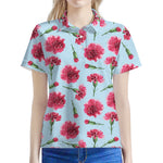 Pink Carnation Pattern Print Women's Polo Shirt