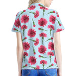 Pink Carnation Pattern Print Women's Polo Shirt