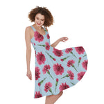 Pink Carnation Pattern Print Women's Sleeveless Dress