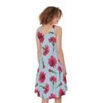 Pink Carnation Pattern Print Women's Sleeveless Dress