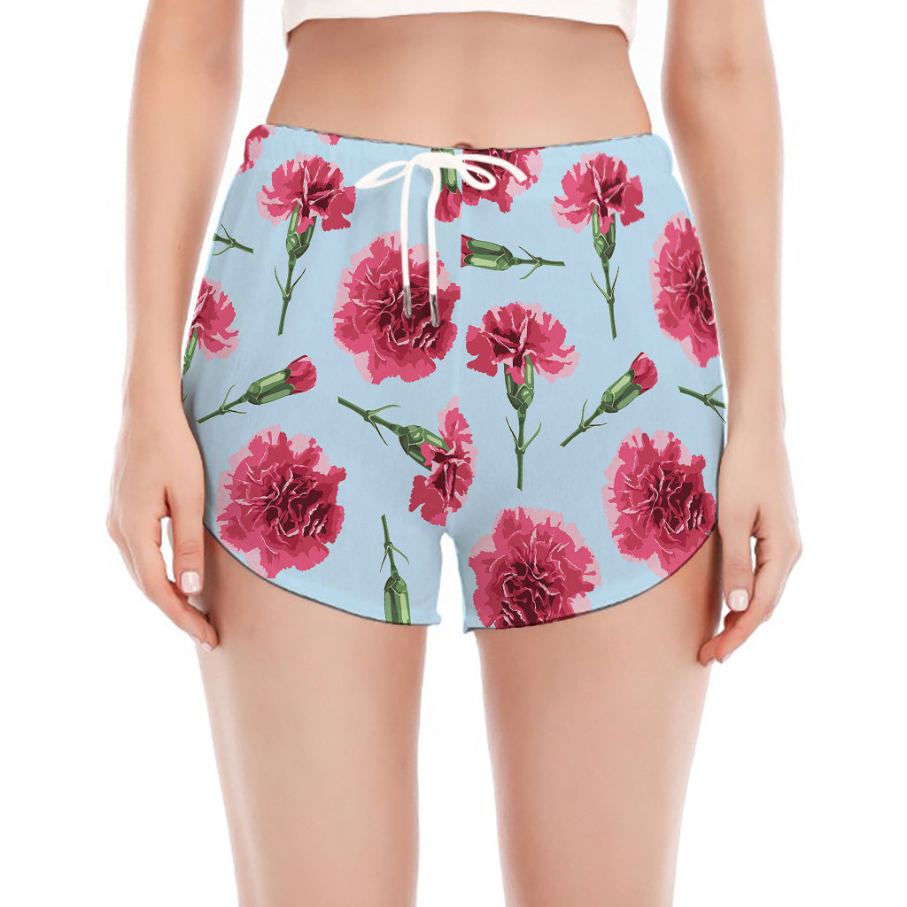 Pink Carnation Pattern Print Women's Split Running Shorts