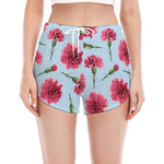 Pink Carnation Pattern Print Women's Split Running Shorts
