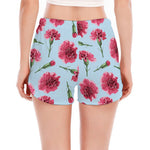 Pink Carnation Pattern Print Women's Split Running Shorts